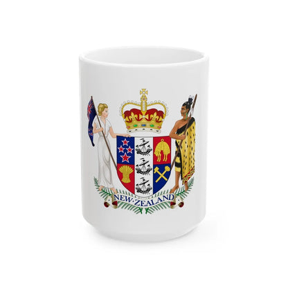 Coat of arms of New Zealand - White Coffee Mug-15oz-Go Mug Yourself