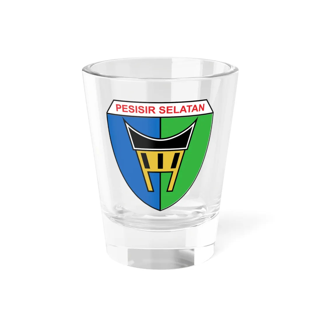 Coat of arms of Pesisir Selatan Regency (Indonesia) (Coat of Arms) Shot Glass 1.5oz 1.5oz - Go Mug Yourself