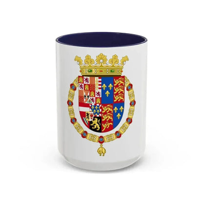 Coat of Arms of Philip II of Spain, English King Consort-Spanish Variant (1556-1558) - Accent Coffee Mug 15oz Navy - Go Mug Yourself