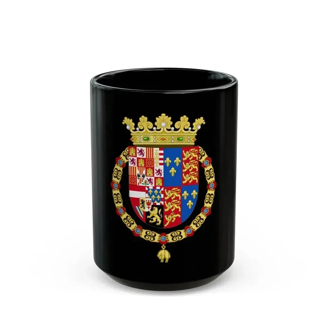 Coat of Arms of Philip II of Spain, English King Consort-Spanish Variant (1556-1558) - Black Coffee Mug 15oz - Go Mug Yourself