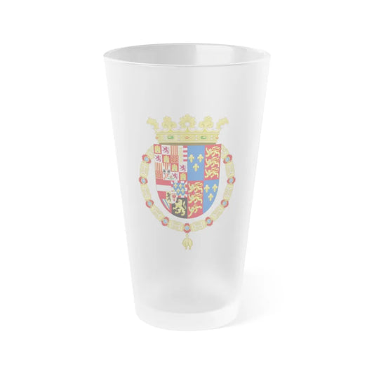 Coat of Arms of Philip II of Spain, English King Consort-Spanish Variant (1556-1558) - Frosted Pint Glass 16oz-16oz-Frosted-Go Mug Yourself