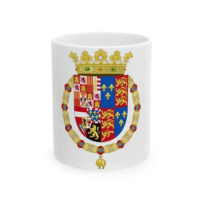 Coat of Arms of Philip II of Spain, English King Consort-Spanish Variant (1556-1558) - White Coffee Mug 11oz - Go Mug Yourself