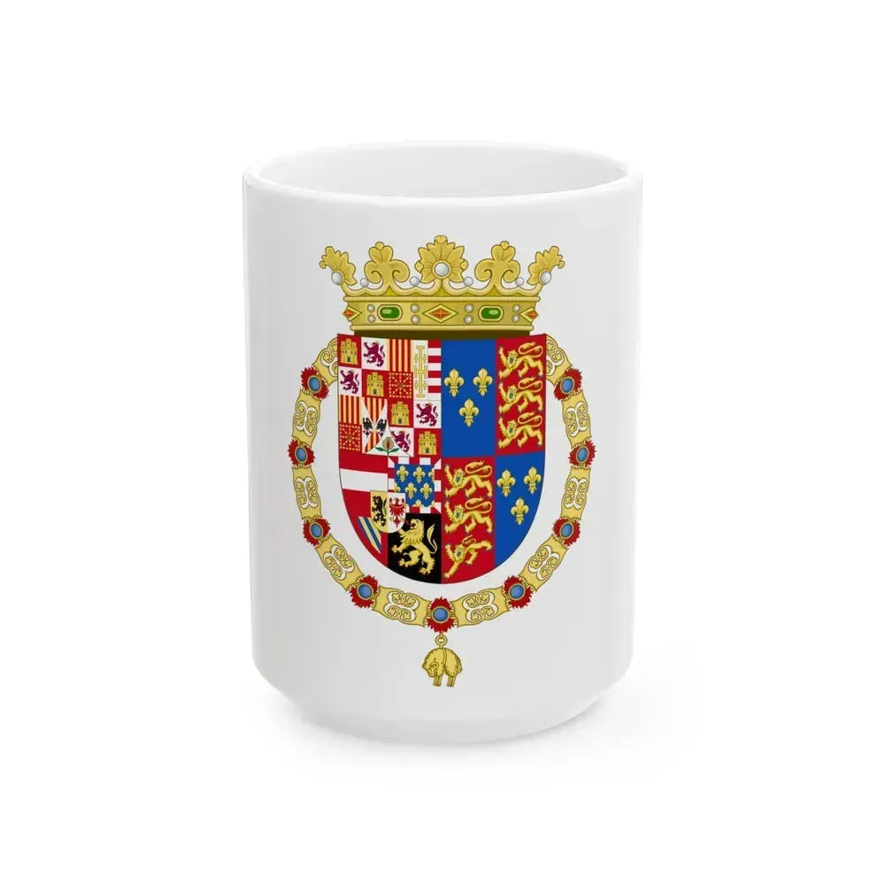 Coat of Arms of Philip II of Spain, English King Consort-Spanish Variant (1556-1558) - White Coffee Mug 15oz - Go Mug Yourself