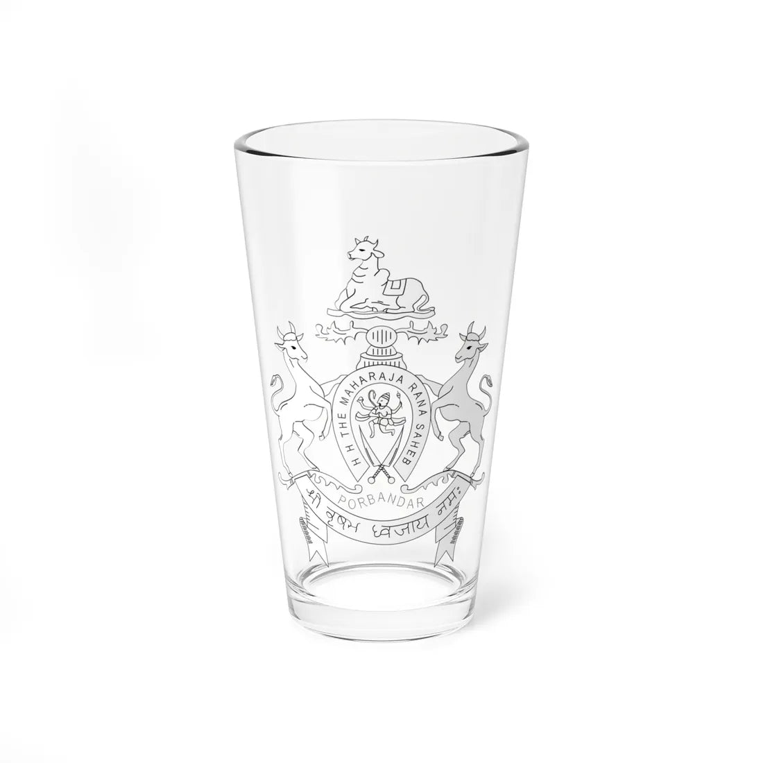 Coat of arms of Porbandar State (India) (Coat of Arms) Pint Glass 16oz 16oz - Go Mug Yourself