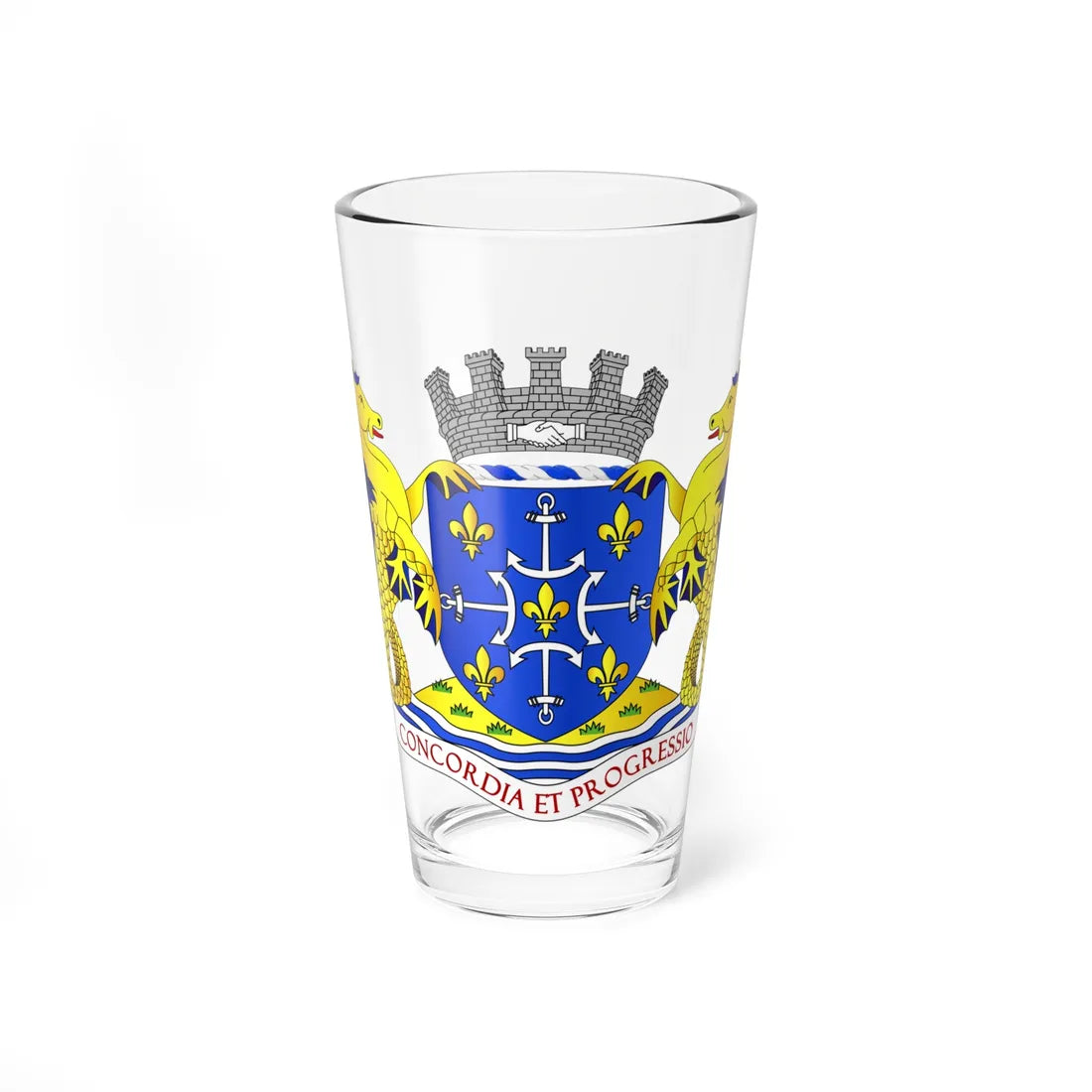Coat of arms of Port Louis Mauritius (Mauritius) (Coat of Arms) Pint Glass 16oz 16oz - Go Mug Yourself