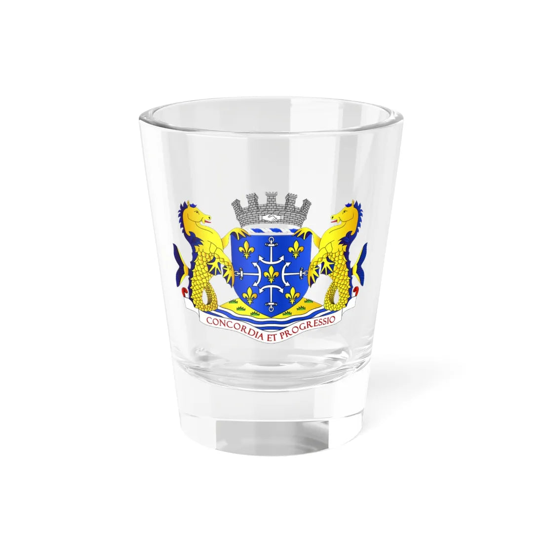 Coat of arms of Port Louis Mauritius (Mauritius) (Coat of Arms) Shot Glass 1.5oz 1.5oz - Go Mug Yourself