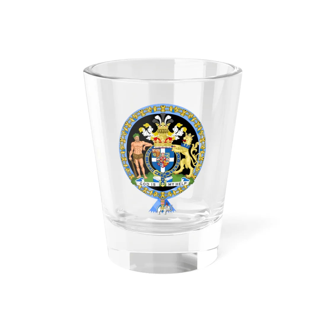 Coat of Arms of Prince Philip Duke of Edinburgh Order of the Elephant Variant (United Kingdom) (Coat of Arms) Shot Glass 1.5oz - Go Mug Yourself
