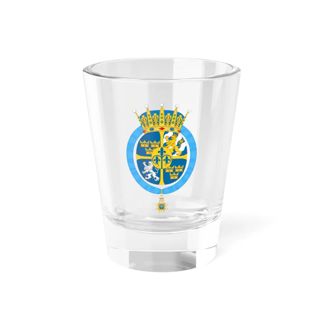 Coat of arms of Princess Lilian Duchess of Halland (Sweden) (Coat of Arms) Shot Glass 1.5oz 1.5oz - Go Mug Yourself