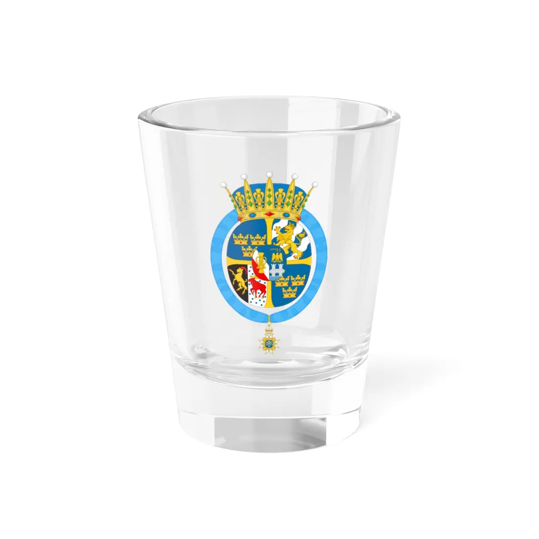Coat of arms of Princess Madeleine Duchess of Hälsingland and Gästrikland (Sweden) (Coat of Arms) Shot Glass 1.5oz 1.5oz - Go Mug Yourself