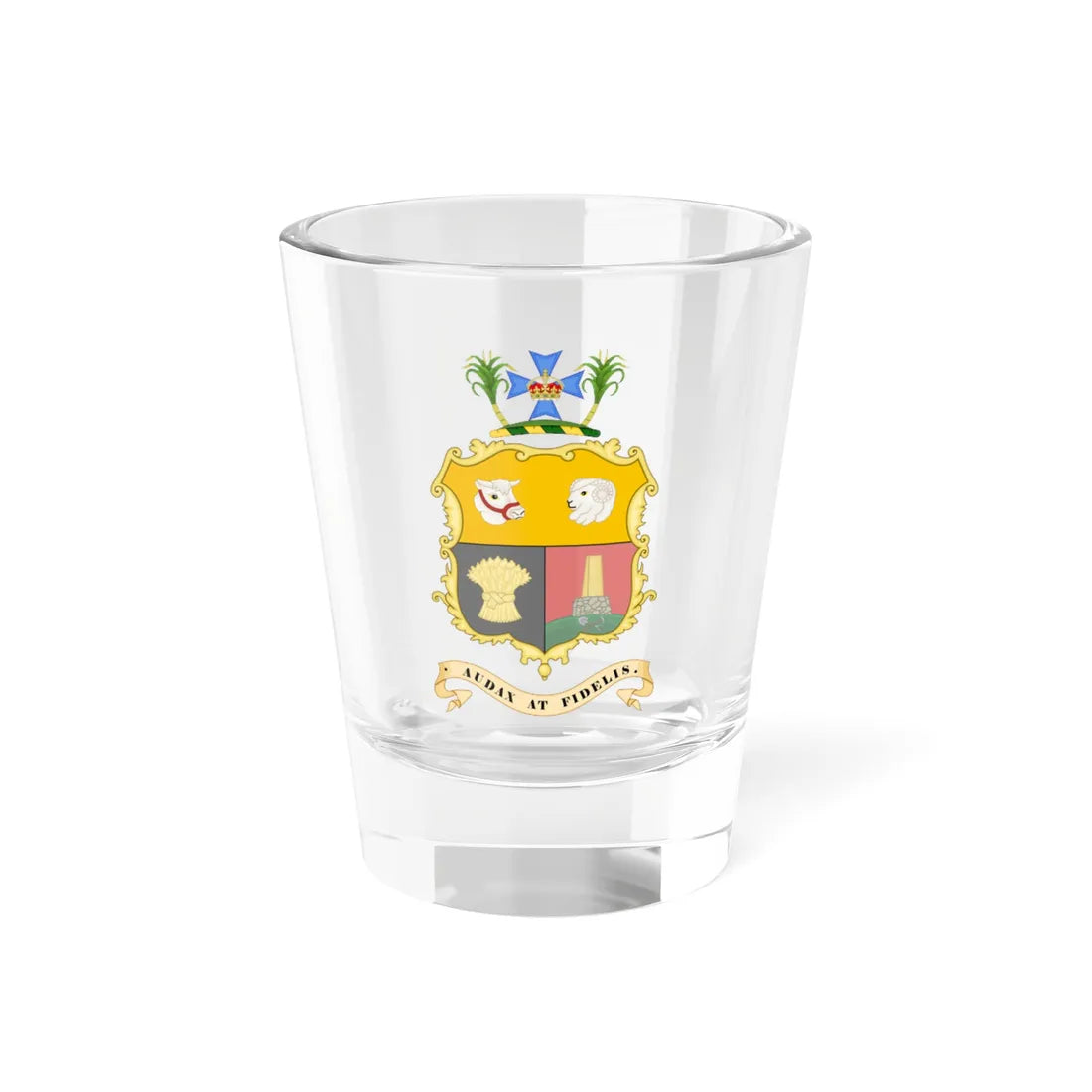 Coat of arms of Queensland 1902-1953 (Australia) (Coat of Arms) Shot Glass 1.5oz 1.5oz - Go Mug Yourself