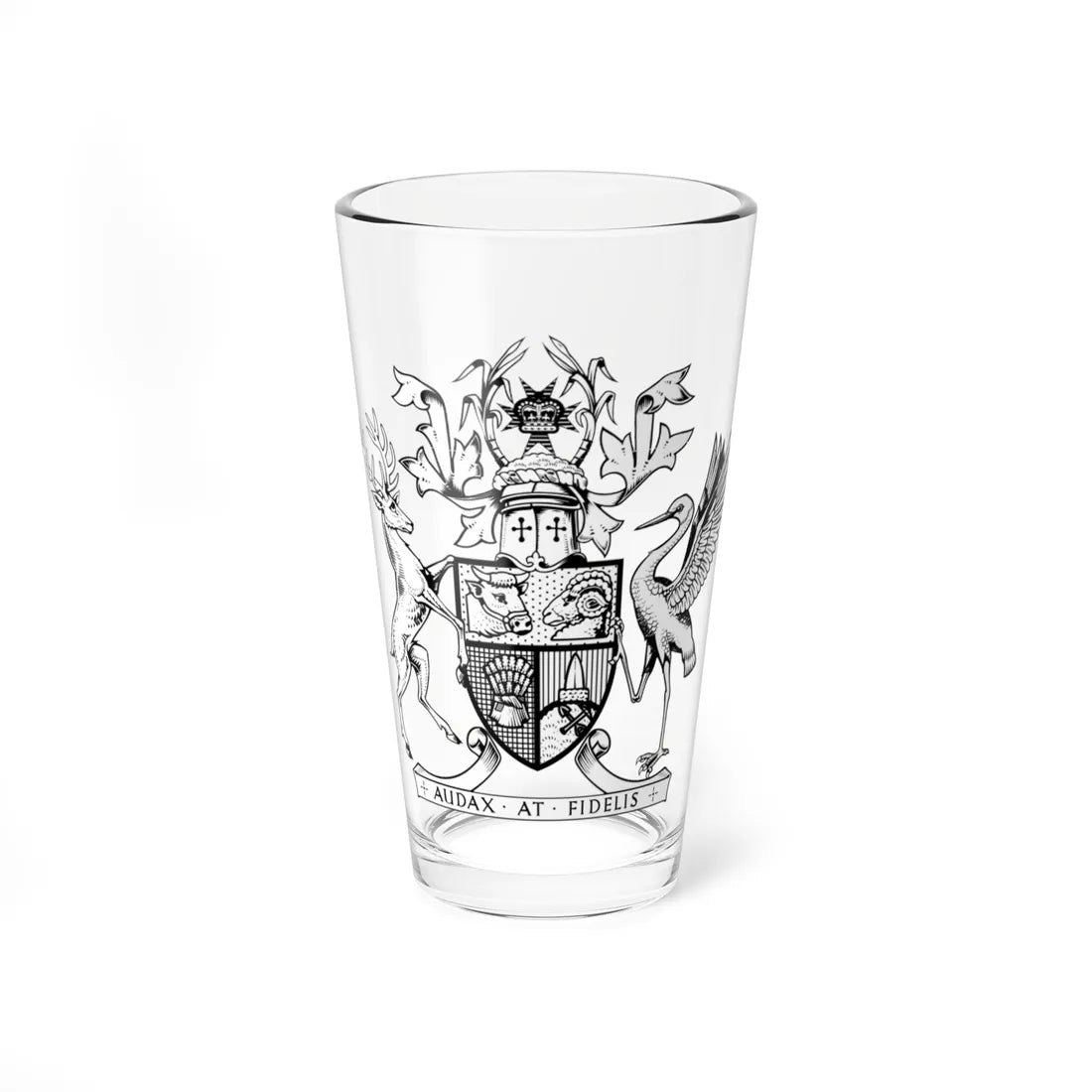 Coat of arms of Queensland BW (Australia) (Coat of Arms) Pint Glass 16oz 16oz - Go Mug Yourself