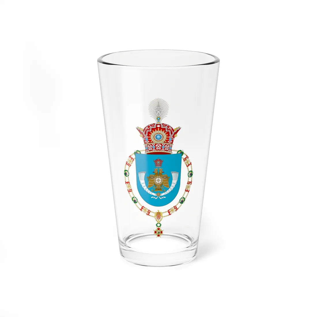 Coat of Arms of Reza Pahlavi Crown Prince of Iran Order of Isabella the Catholic (Iran) (Coat of Arms) Pint Glass 16oz 16oz - Go Mug Yourself