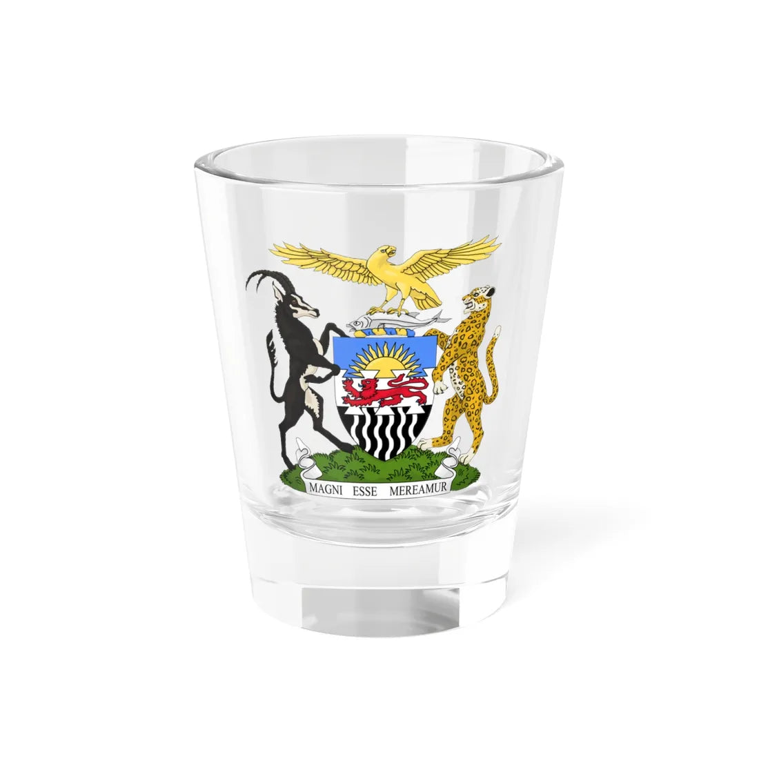 Coat of arms of Rhodesia and Nyasaland 1953-1963 (Zimbabwe) (Coat of Arms) Shot Glass 1.5oz 1.5oz - Go Mug Yourself