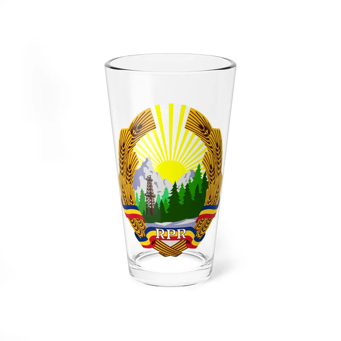 Coat of arms of Romania 1948-1952 (Oman) (Coat of Arms) Pint Glass 16oz 16oz - Go Mug Yourself