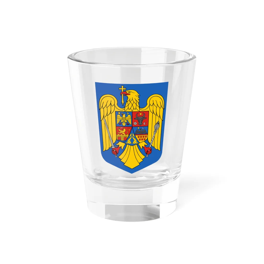 Coat of arms of Romania 1992-2016 (Oman) (Coat of Arms) Shot Glass 1.5oz 1.5oz - Go Mug Yourself