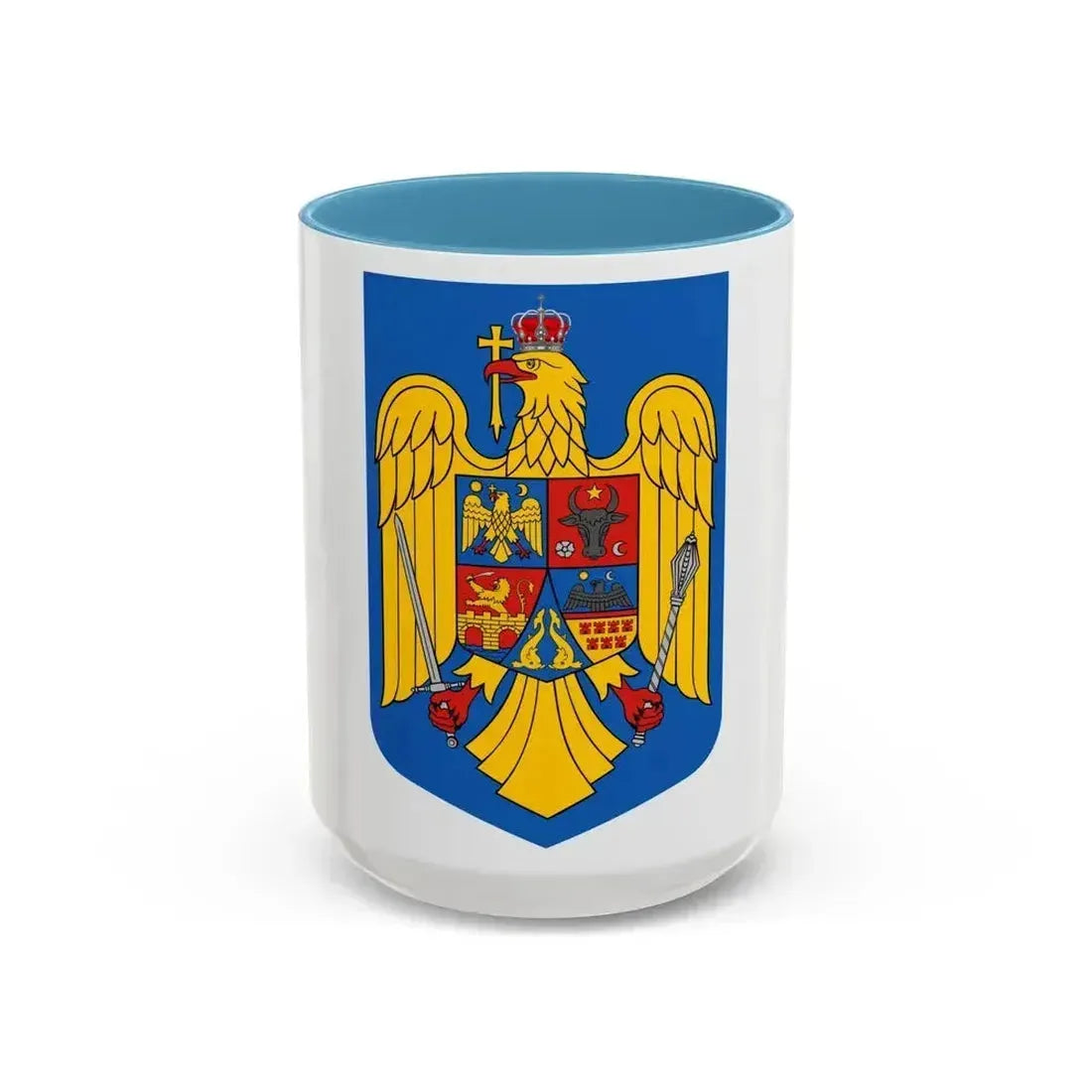 Coat of arms of Romania - Accent Coffee Mug 15oz Light Blue - Go Mug Yourself