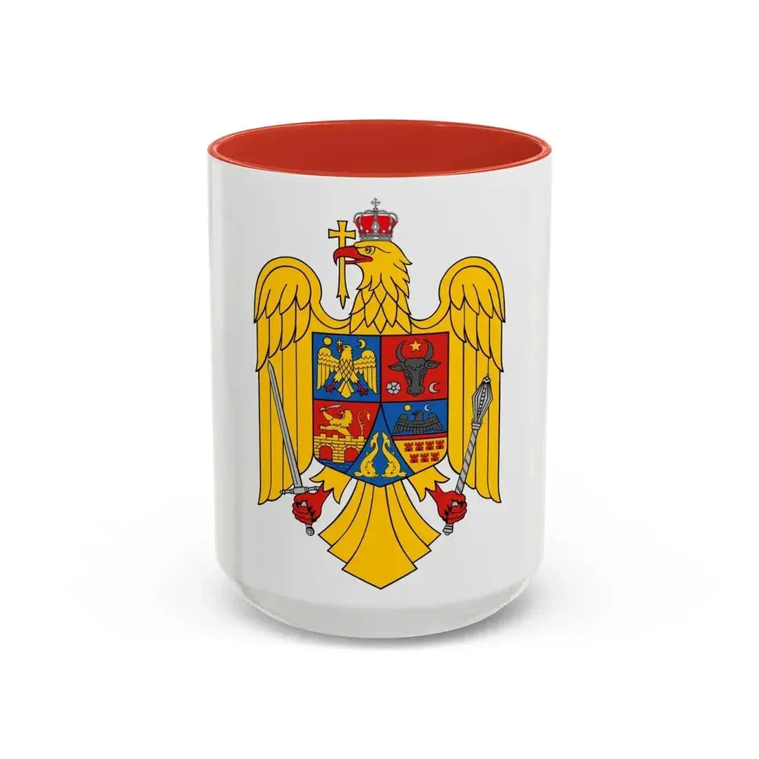 Coat of arms of Romania Eagle - Accent Coffee Mug 15oz Red - Go Mug Yourself