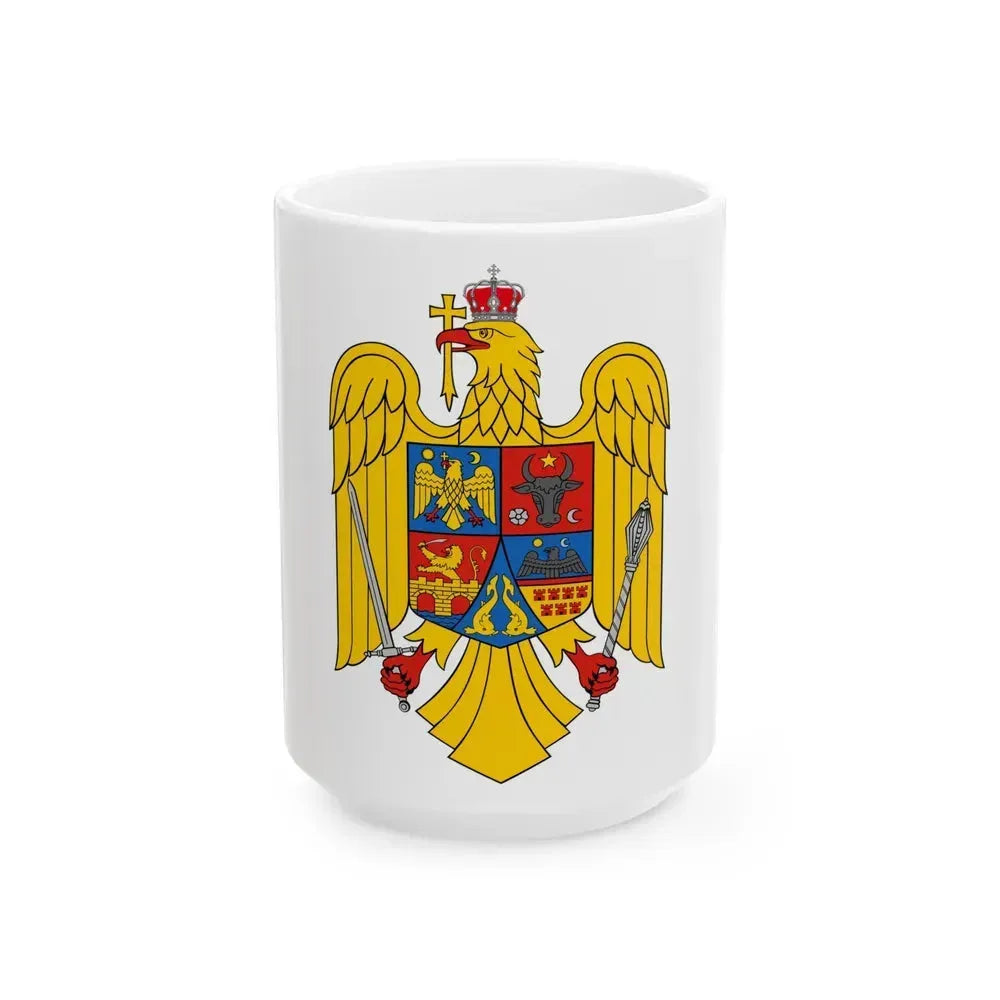 Coat of arms of Romania Eagle - White Coffee Mug 15oz - Go Mug Yourself