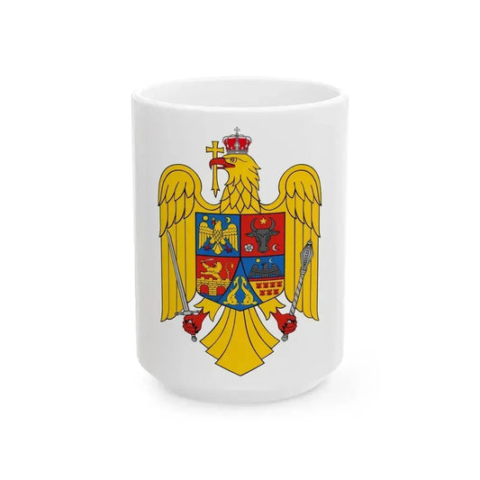 Coat of arms of Romania Eagle - White Coffee Mug 15oz - Go Mug Yourself
