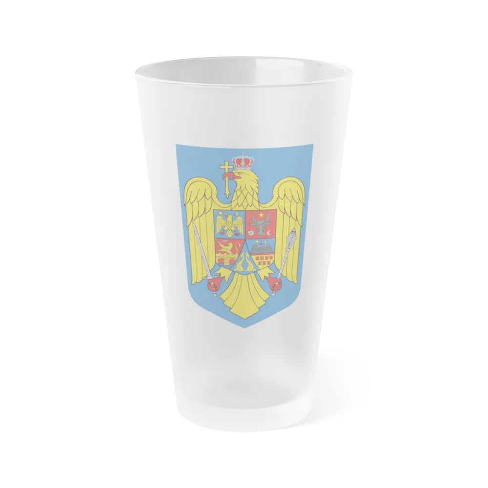 Coat of arms of Romania - Frosted Pint Glass 16oz-Go Mug Yourself