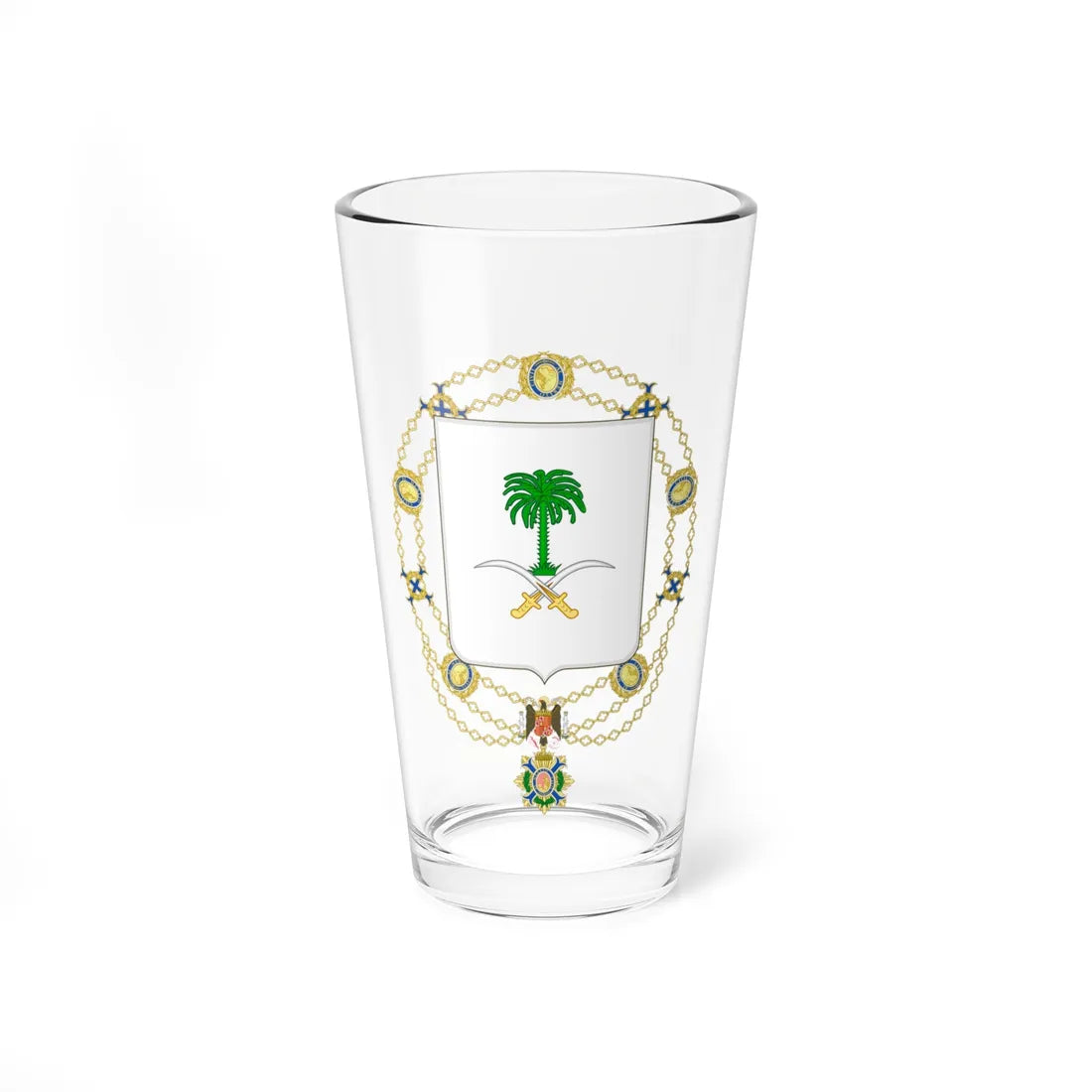 Coat of Arms of Saúd and Fáisal of Saudi Arabia Spanish Order of the Civil Merit (Saudi Arabia) (Coat of Arms) Pint Glass 16oz 16oz - Go Mug Yourself
