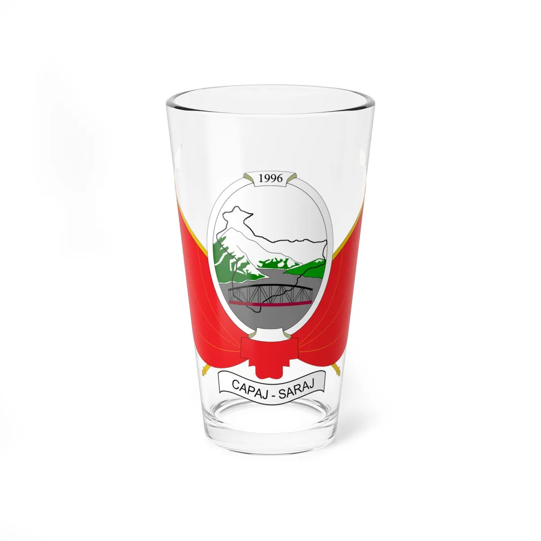 Coat of arms of Saraj Municipality (North Macedonia) (Coat of Arms) Pint Glass 16oz 16oz - Go Mug Yourself