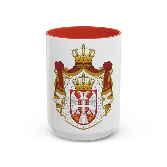 Coat of arms of Serbia - Accent Coffee Mug 15oz Red - Go Mug Yourself