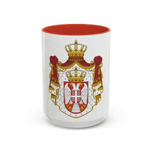 Coat of arms of Serbia - Accent Coffee Mug 15oz Red - Go Mug Yourself