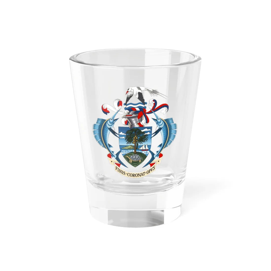 Coat of arms of Seychelles 1976-1996 (Seychelles) (Coat of Arms) Shot Glass 1.5oz 1.5oz - Go Mug Yourself