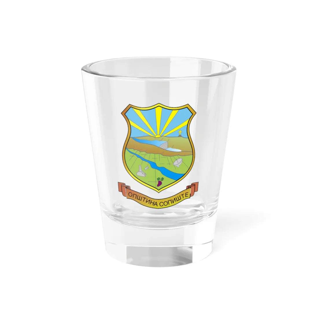 Coat of arms of Sopište Municipality (North Macedonia) (Coat of Arms) Shot Glass 1.5oz 1.5oz - Go Mug Yourself