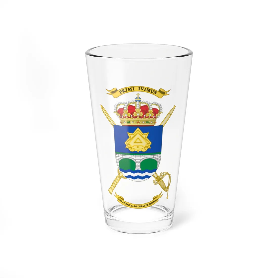 Coat of Arms of Spanish Army Melilla Construction Command (Spain) (Coat of Arms) Pint Glass 16oz 16oz - Go Mug Yourself