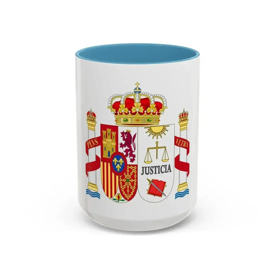 Coat of Arms of Spanish Judiciary Badges (Magistrates, Judges and Attorneys) - Accent Coffee Mug 15oz Light Blue - Go Mug Yourself