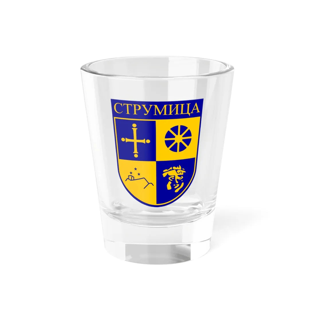 Coat of arms of Strumica Municipality (North Macedonia) (Coat of Arms) Shot Glass 1.5oz 1.5oz - Go Mug Yourself