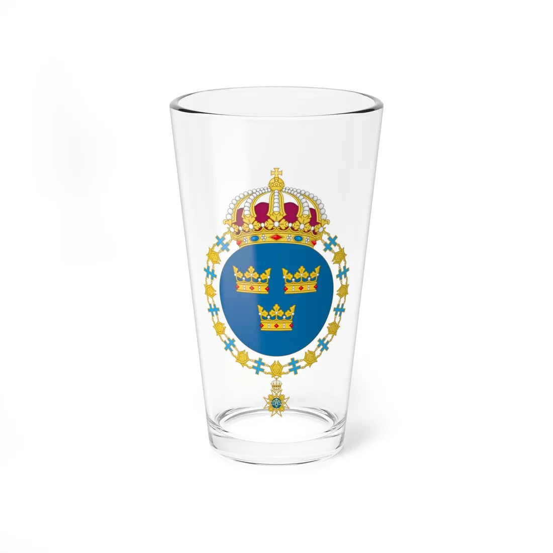 Coat of arms of Sweden round shield (Sweden) (Coat of Arms) Pint Glass 16oz 16oz - Go Mug Yourself