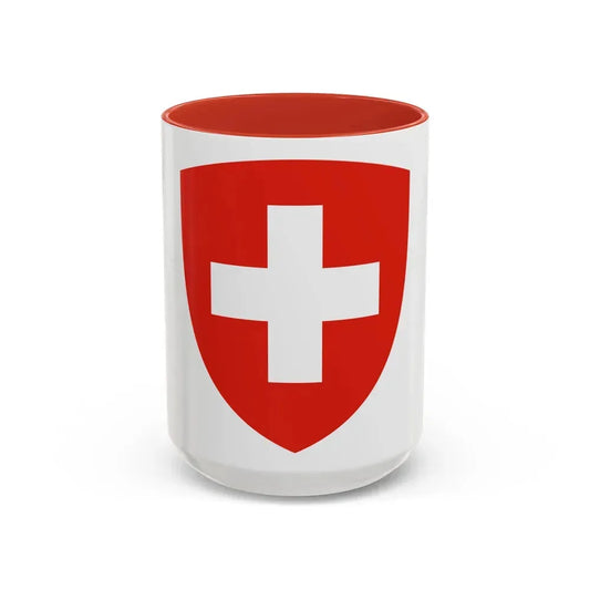 Coat of Arms of Switzerland - Accent Coffee Mug 15oz Red - Go Mug Yourself
