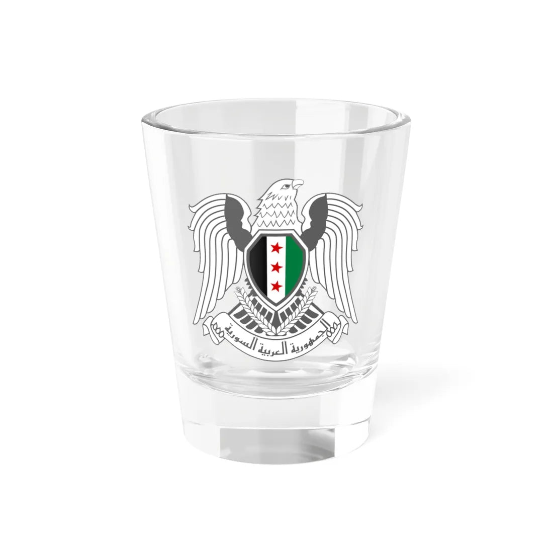 Coat of arms of Syria 2024present variation MOED (Syria) (Coat of Arms) Shot Glass 1.5oz 1.5oz - Go Mug Yourself