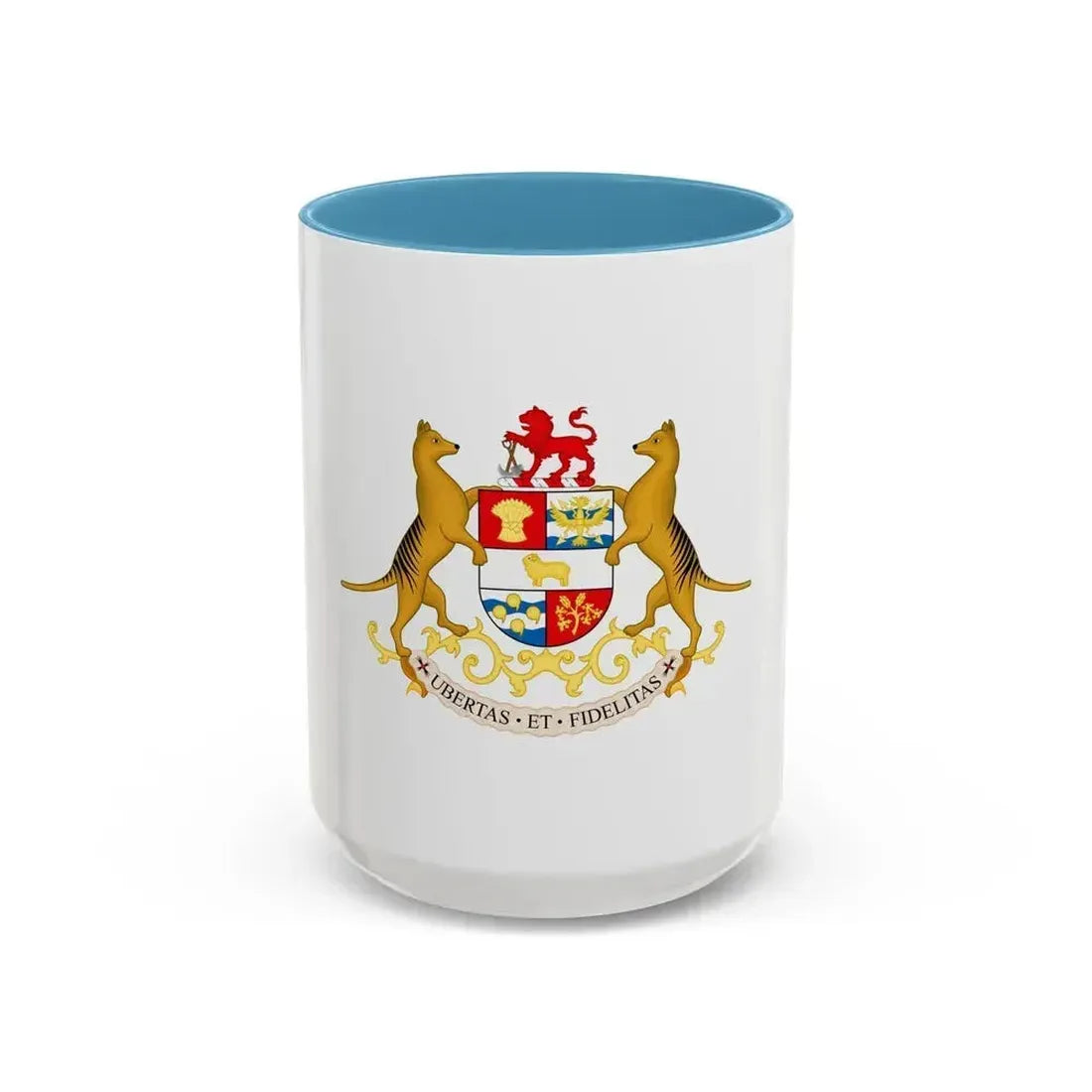 Coat of arms of Tasmania - Accent Coffee Mug 15oz Light Blue - Go Mug Yourself