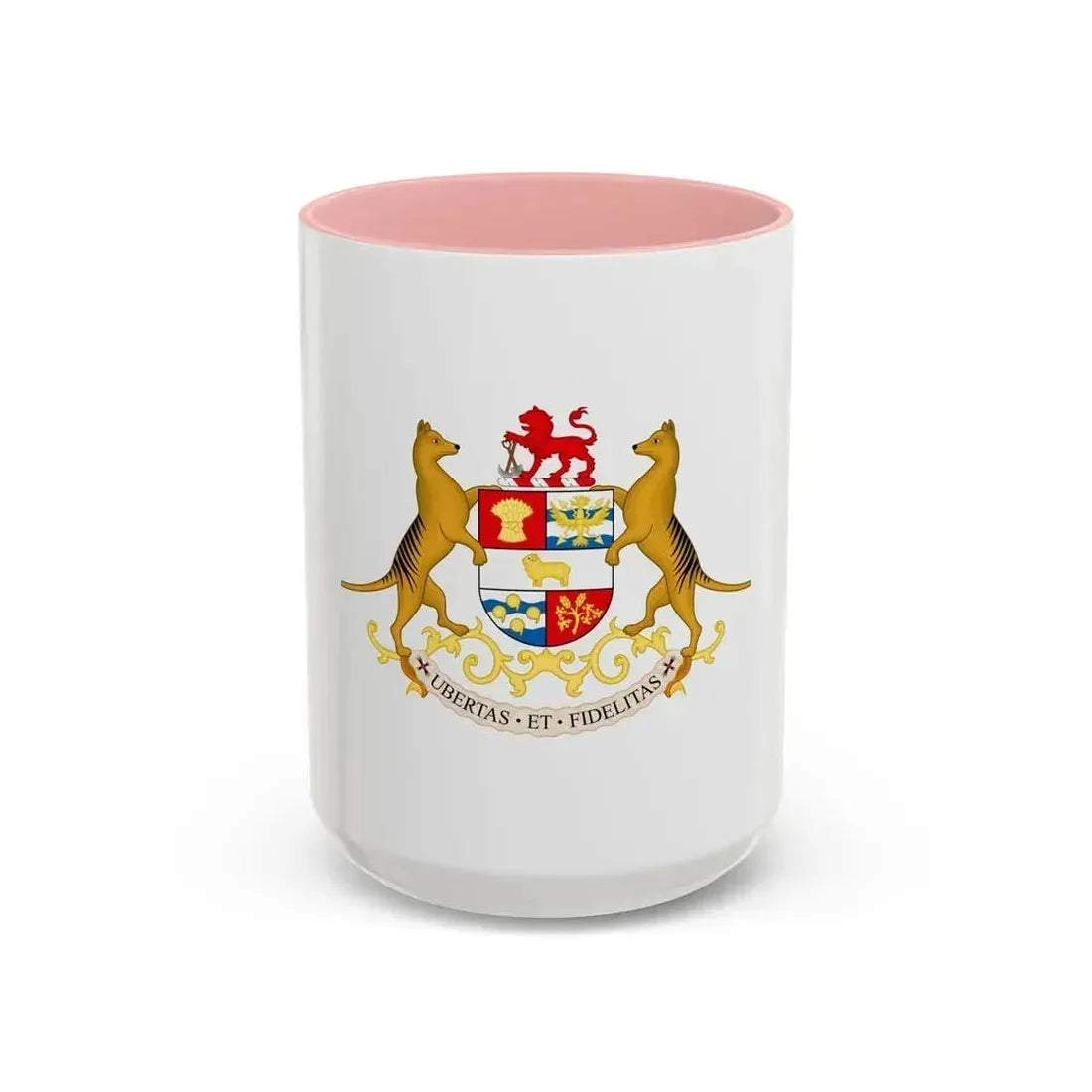 Coat of arms of Tasmania - Accent Coffee Mug 15oz Pink - Go Mug Yourself