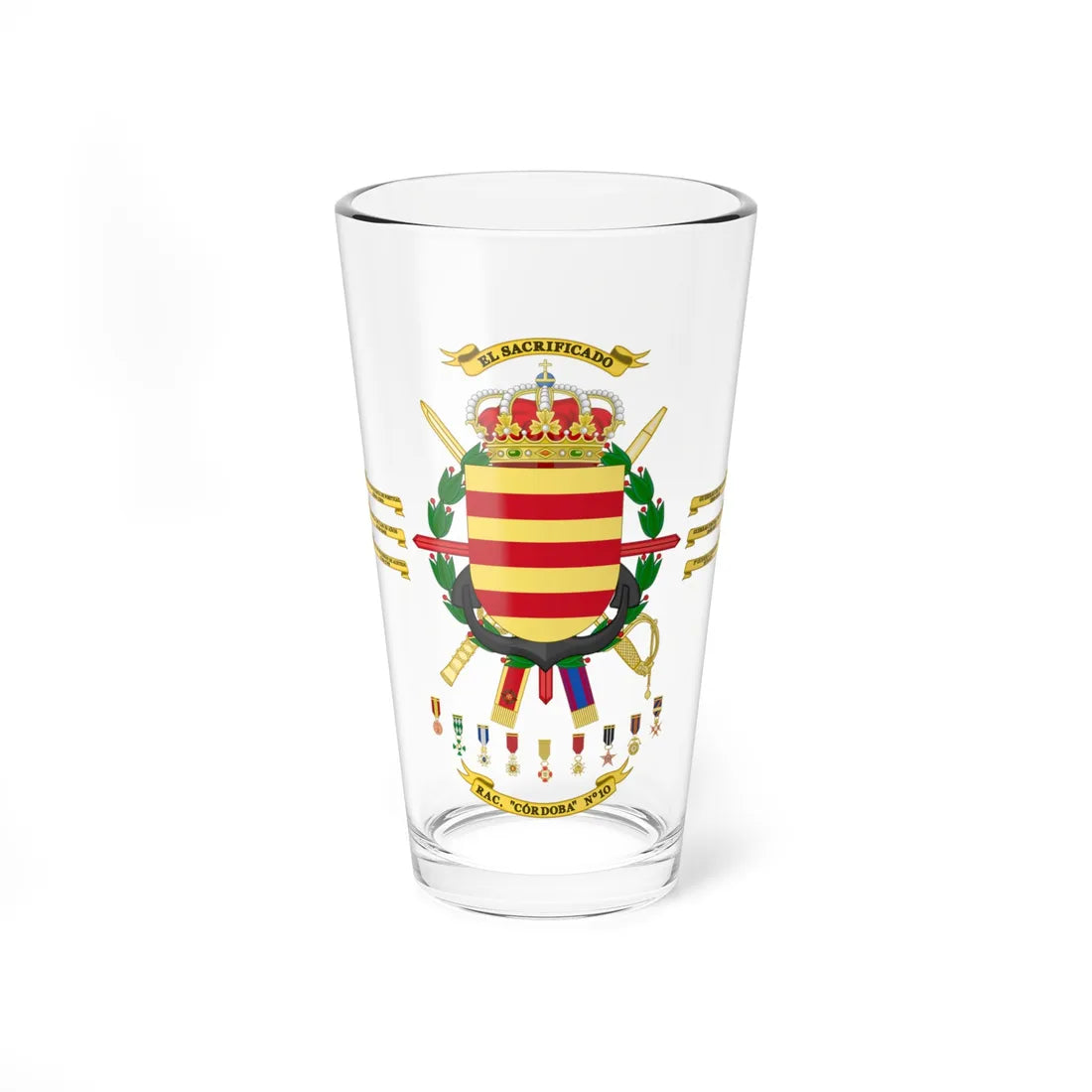 Coat of Arms of the 10th Armored Regiment Córdoba 2015 (Spain) (Coat of Arms) Pint Glass 16oz 16oz - Go Mug Yourself