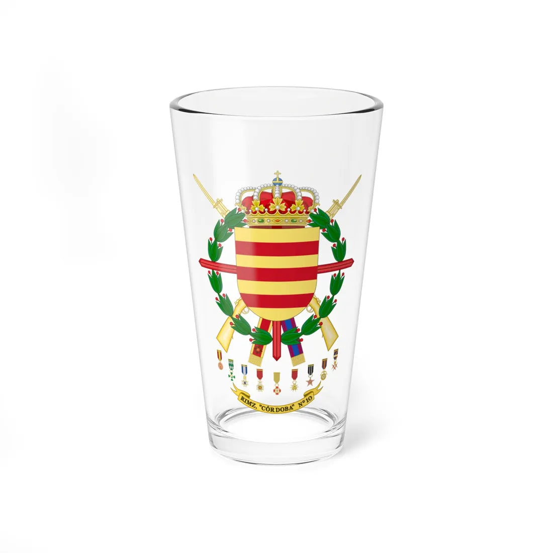 Coat of Arms of the 10th Armoured Infantry Regiment Córdoba (Spain) (Coat of Arms) Pint Glass 16oz 16oz - Go Mug Yourself