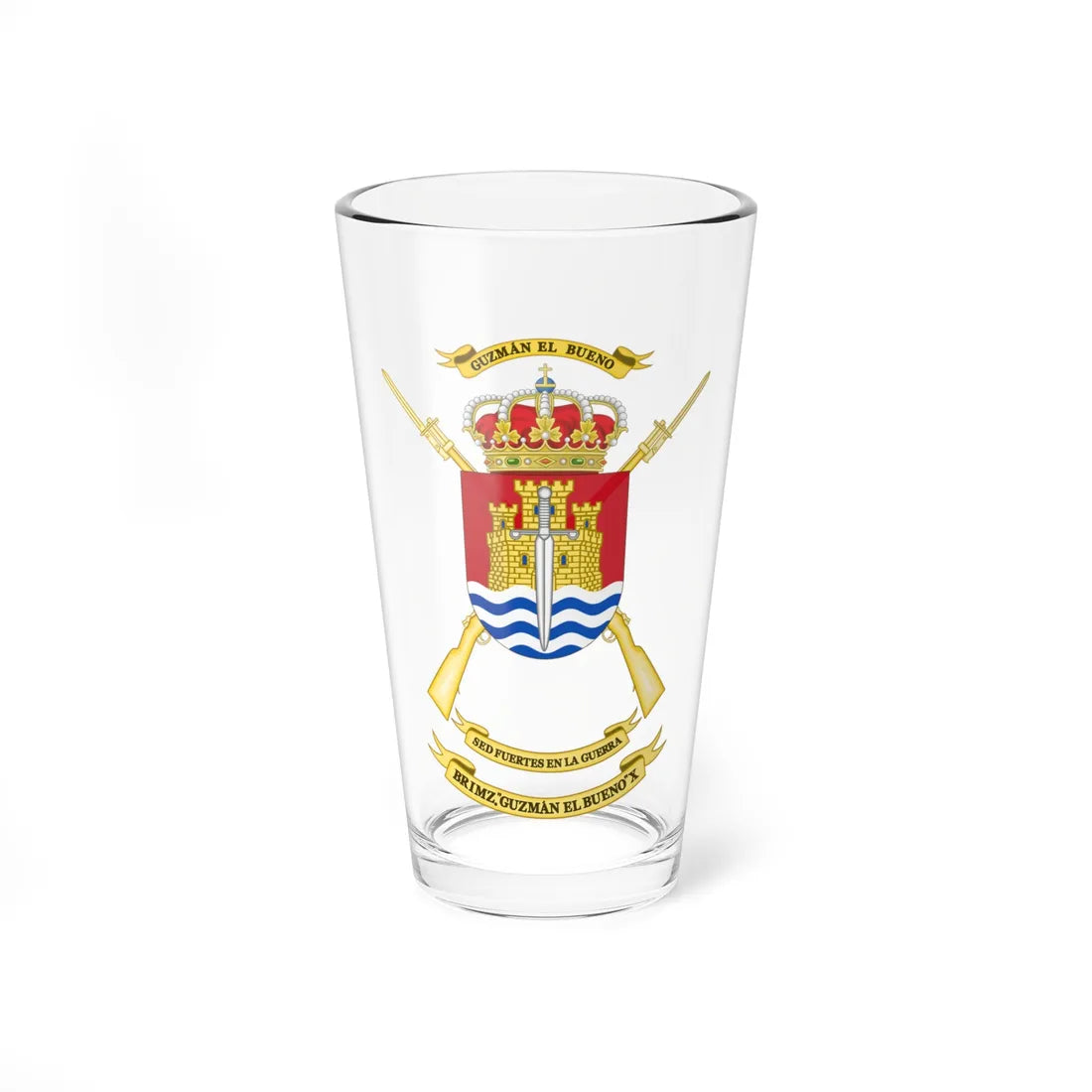 Coat of Arms of the 10th Mechanized Infantry Brigade Guzmán el Bueno (Spain) (Coat of Arms) Pint Glass 16oz 16oz - Go Mug Yourself