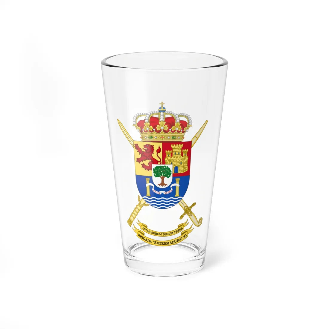 Coat of Arms of the 11th Brigade Extremadura Polyvalent Brigade (Spain) (Coat of Arms) Pint Glass 16oz 16oz - Go Mug Yourself