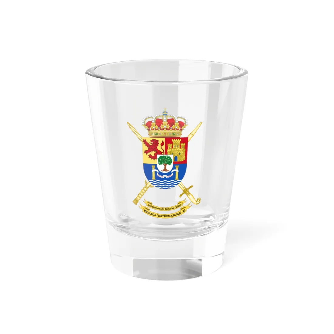 Coat of Arms of the 11th Brigade Extremadura Polyvalent Brigade (Spain) (Coat of Arms) Shot Glass 1.5oz 1.5oz - Go Mug Yourself