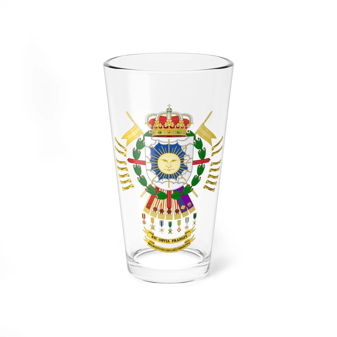 Coat of Arms of the 11th Light Armored Cavalry Regiment España (Spain) (Coat of Arms) Pint Glass 16oz 16oz - Go Mug Yourself