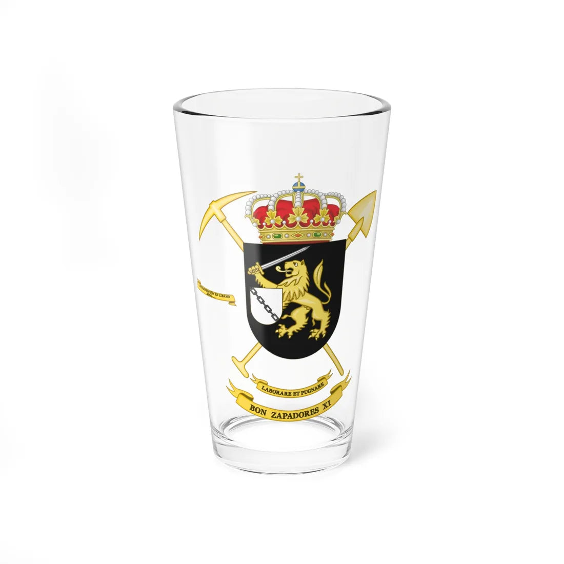 Coat of Arms of the 11th Military Engineering Battalion (Spain) (Coat of Arms) Pint Glass 16oz 16oz - Go Mug Yourself