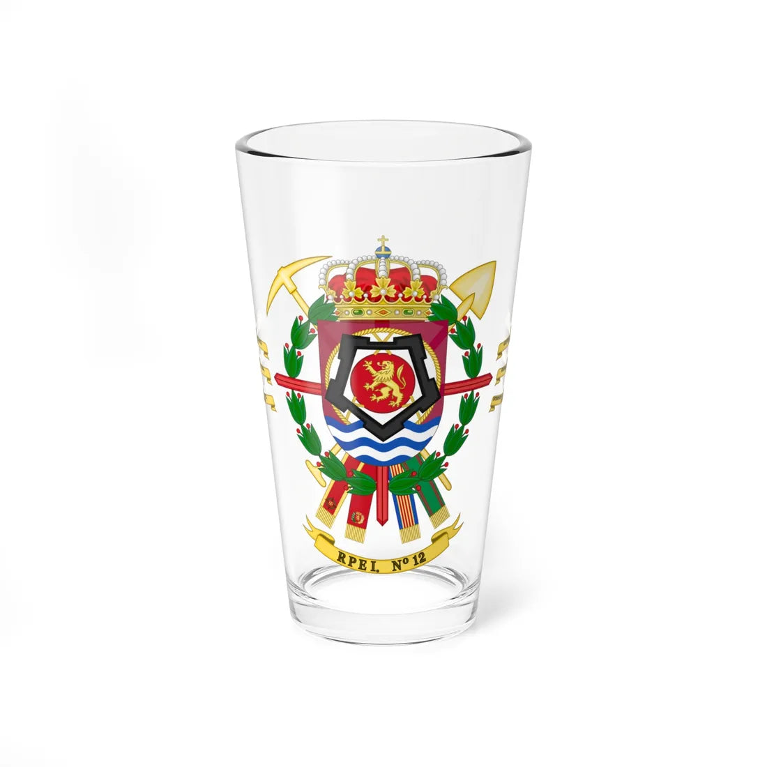 Coat of Arms of the 12th Bridge Engineer Regiment (Spain) (Coat of Arms) Pint Glass 16oz 16oz - Go Mug Yourself
