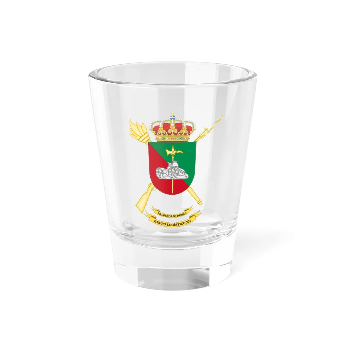 Coat of Arms of the 12th Logistics Group (Spain) (Coat of Arms) Shot Glass 1.5oz 1.5oz - Go Mug Yourself