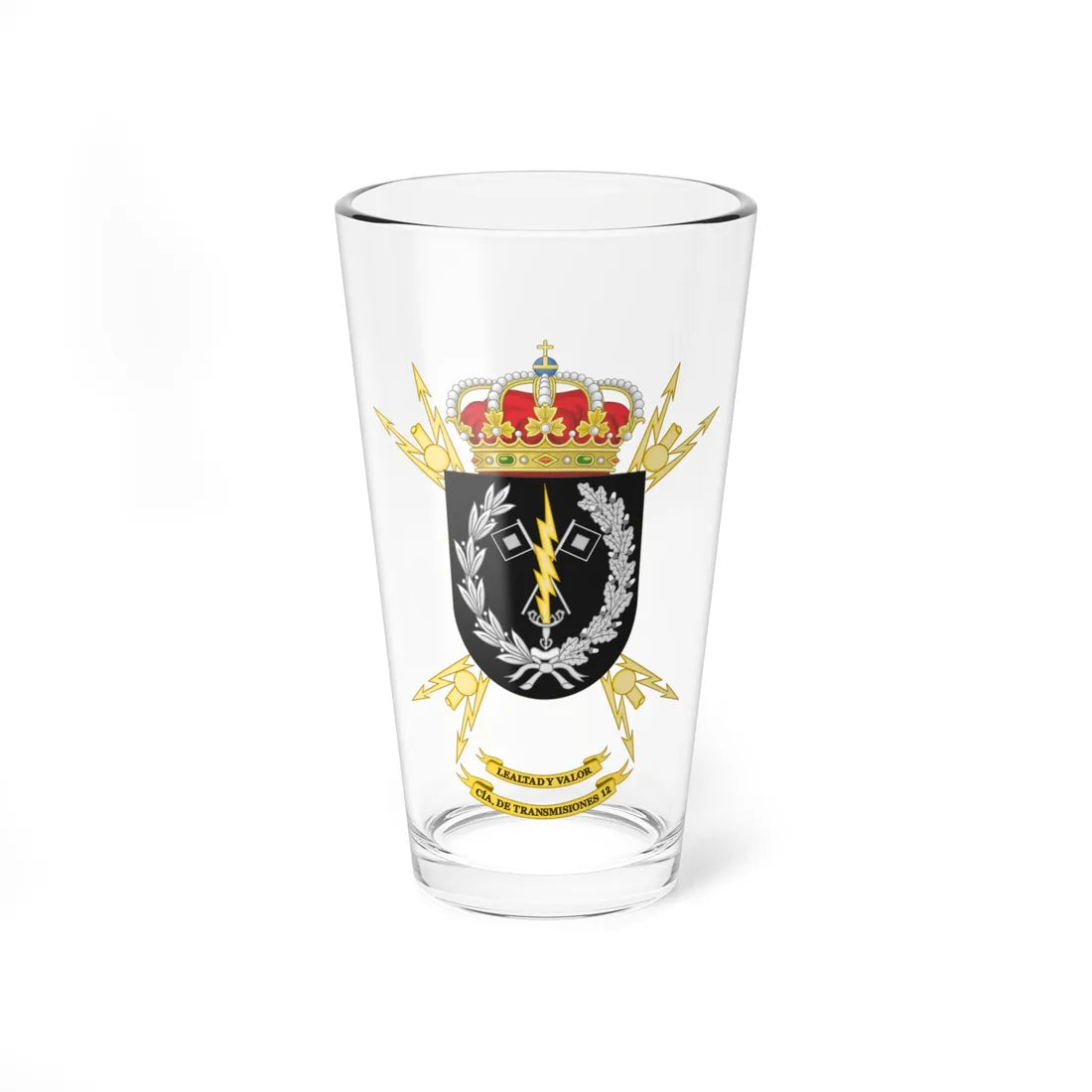 Coat of Arms of the 12th Signals Company (Spain) (Coat of Arms) Pint Glass 16oz 16oz - Go Mug Yourself