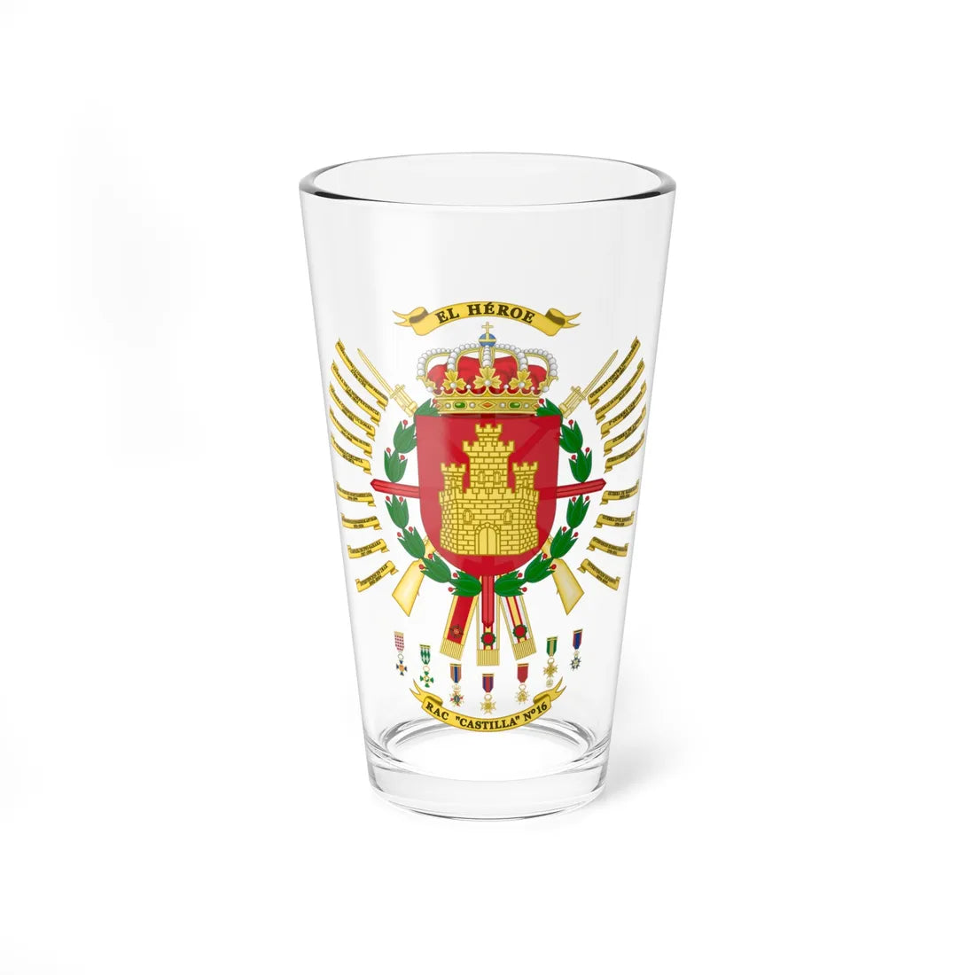 Coat of arms of the 16th Armored Regiment Castilla 2015 (Spain) (Coat of Arms) Pint Glass 16oz 16oz - Go Mug Yourself