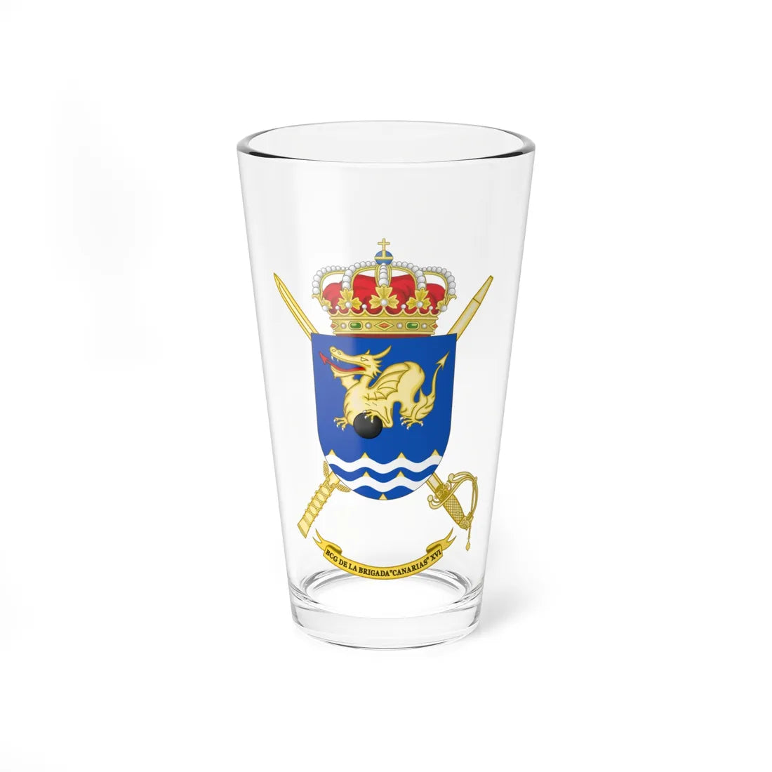 Coat of Arms of the 16th Brigade Canarias Headquarters Battalion (Spain) (Coat of Arms) Pint Glass 16oz 16oz - Go Mug Yourself